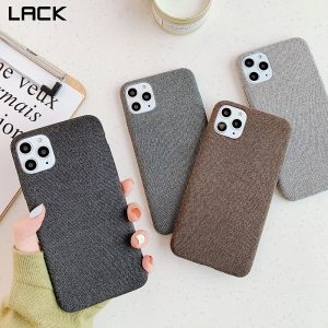 Cotton Linen Cloth Fabrics Soft Back Case Cover For Apple iPhone Series - iPhone 11 Pro, Brown