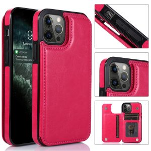 Retro Wallet Case for Apple - iPhone 15, Rose Red