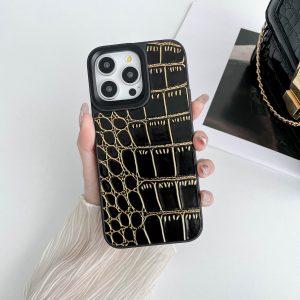 Crocodile Leather Case For Apple - iPhone 14 Pro Max, Black