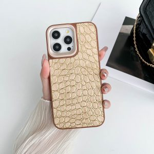 Crocodile Leather Case For Apple - iPhone 13 Pro Max, Gold