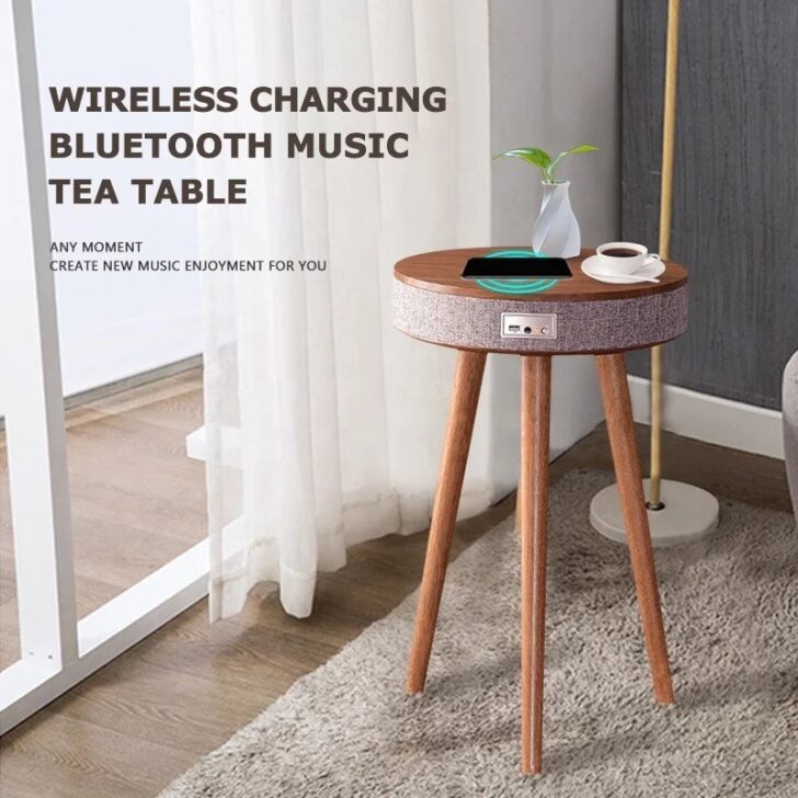 Modern Round Coffee Table Sofa Side Wireless Charger Bluetooth Speaker