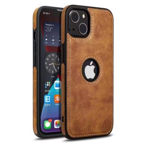 Leather Logo Cut Case for Apple - iPhone 15 Plus, Brown