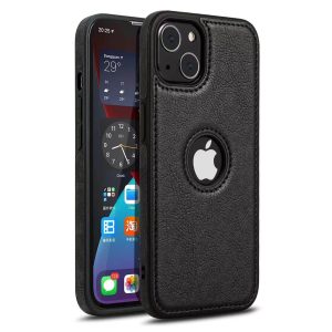 Leather Logo Cut Case for Apple - iPhone 15 Plus, Black