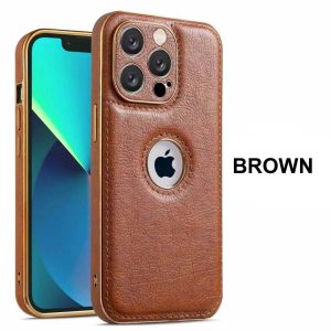 Luxury Electroplated Leather Logo Cut Case For iPhone Series