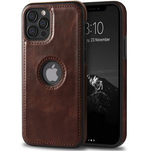 Leather Logo Cut Case for Apple - iPhone 13 Pro, Premium Brown