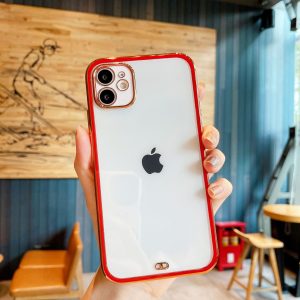 Luxury Square Silicone Electroplated Cover for Apple iPhone - iPhone 12 Mini, Red
