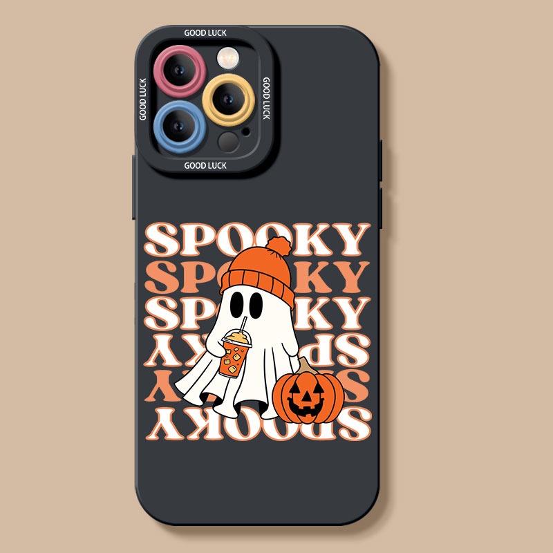 Spooky Ghost and Pumpkin Vibes Silicone Case for Apple iPhone Series – view 3