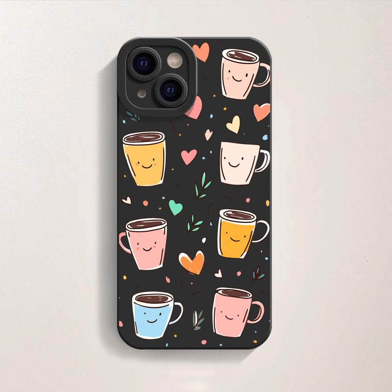 Smiley Coffee Cups & Hearts Silicone Case for Apple iPhone Series – view 5