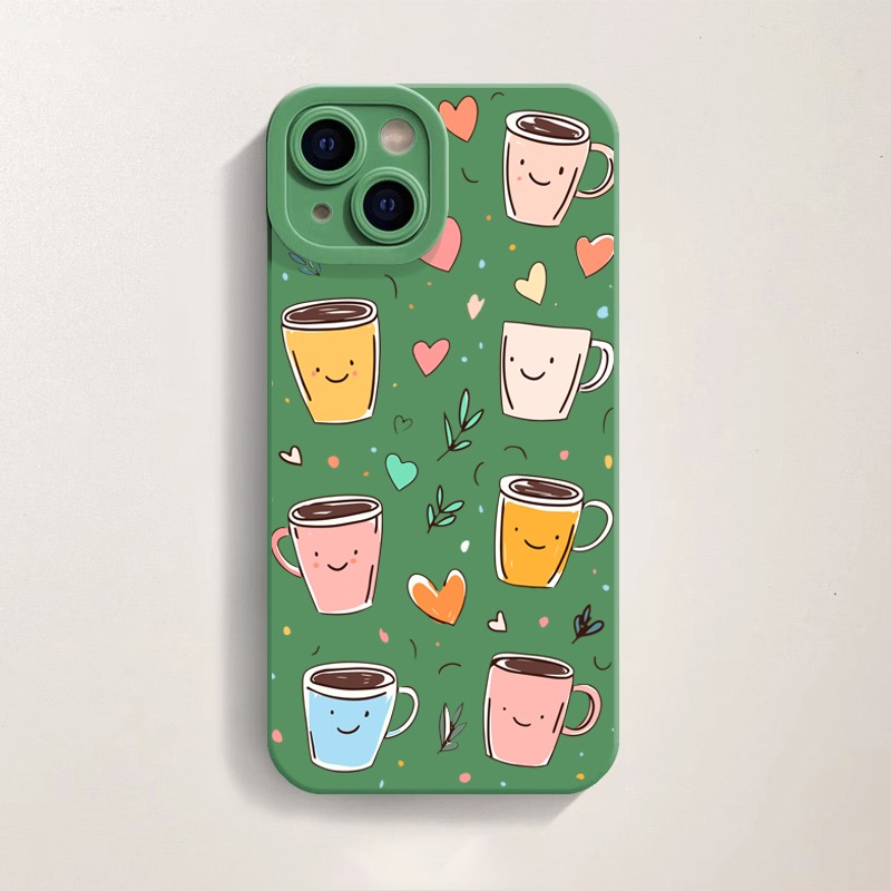 Smiley Coffee Cups & Hearts Silicone Case for Apple iPhone Series – view 2
