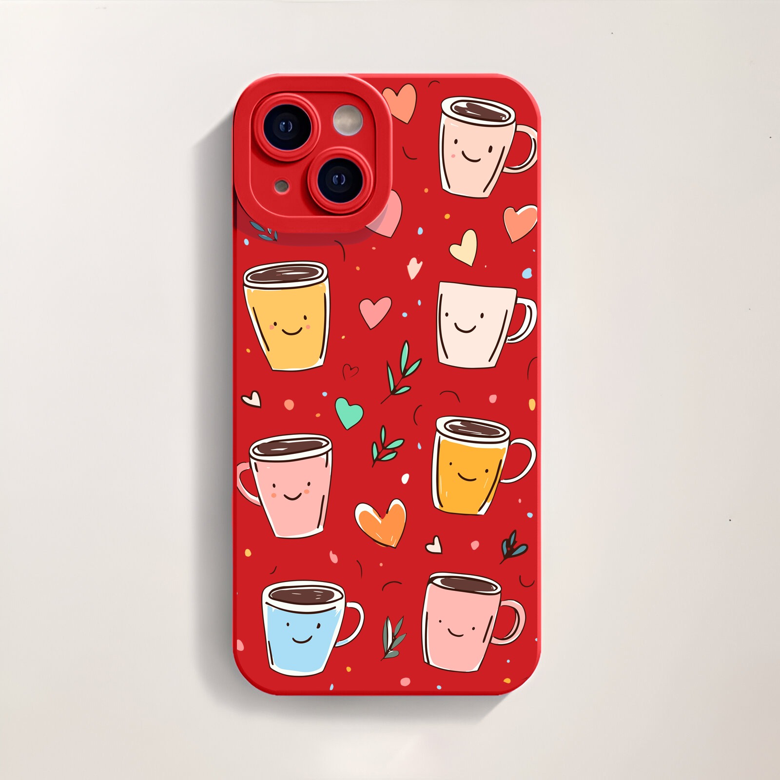 Smiley Coffee Cups & Hearts Silicone Case for Apple iPhone Series – view 3
