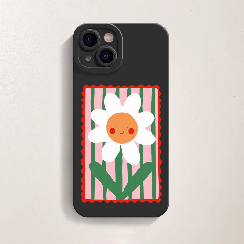 Smiling Daisy on Stripes Silicone Case for Apple iPhone Series – view 2