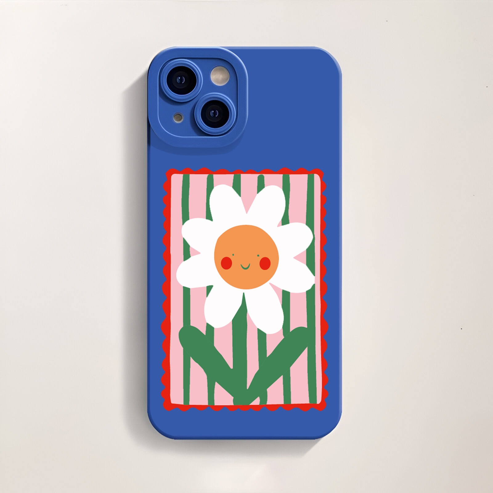 Smiling Daisy on Stripes Silicone Case for Apple iPhone Series – view 3