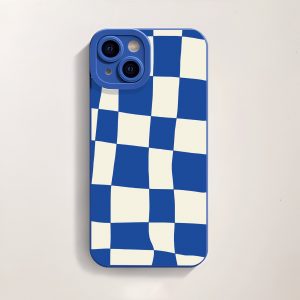 Vibrant Blue Checkerboard Silicone Case for Apple iPhone Series
