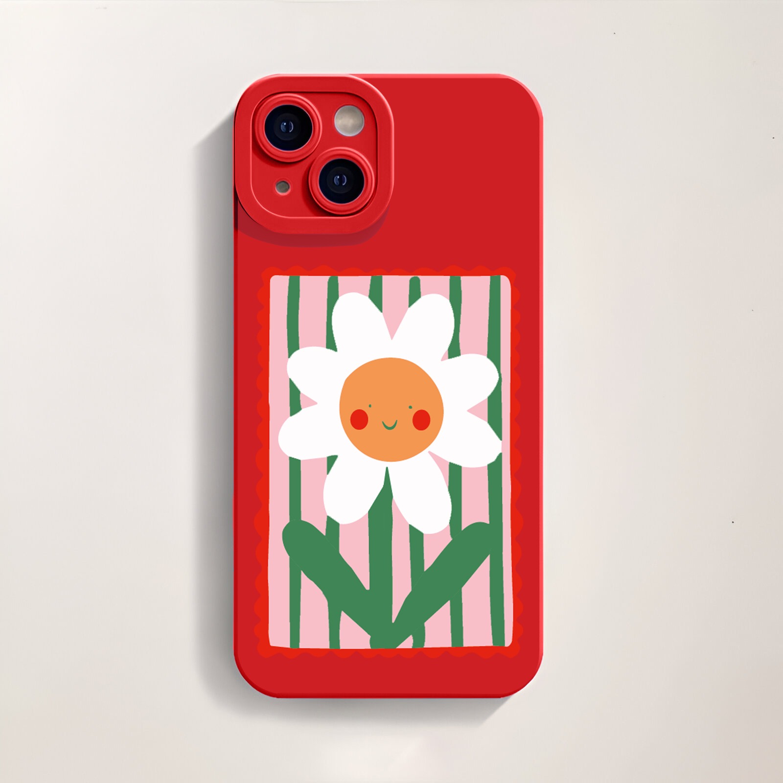 Smiling Daisy on Stripes Silicone Case for Apple iPhone Series – view 4