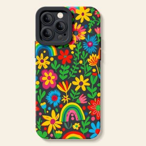 Vibrant Floral Rainbow Silicone Case for Apple iPhone Series