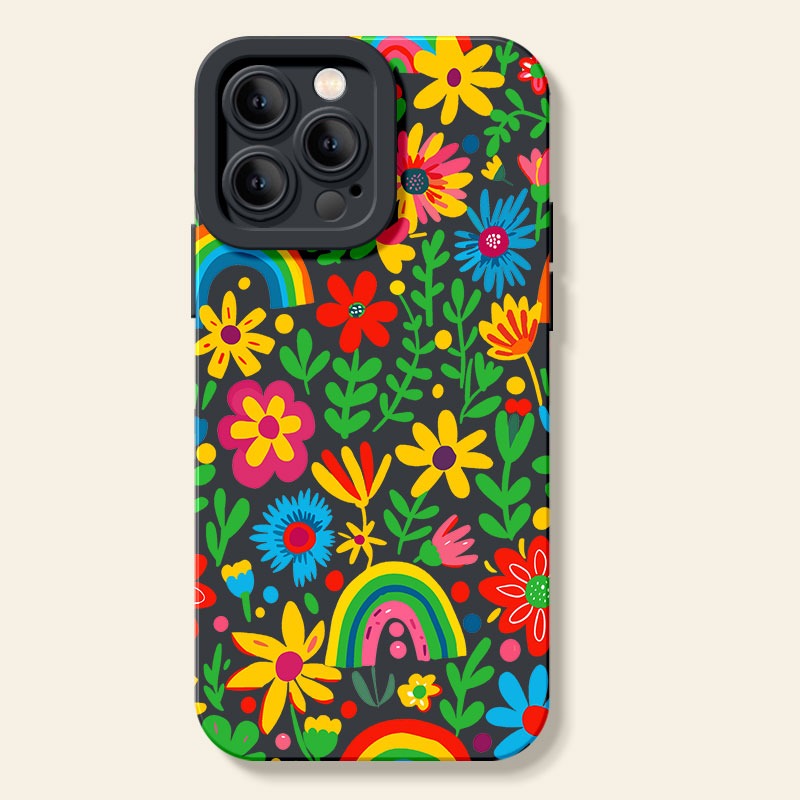 Vibrant Floral Rainbow Silicone Case for Apple iPhone Series – view 1