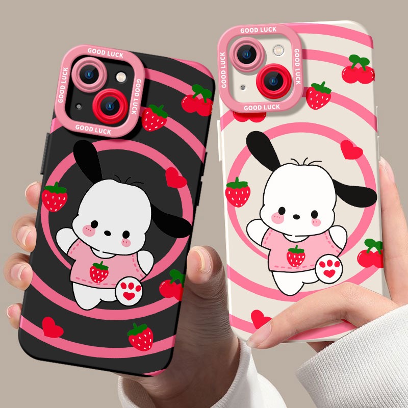 Cute Puppy & Strawberry Swirl Silicone Case for Apple iPhone Series – view 1
