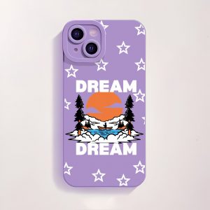 Dreamy Pine Sunset Lavender Stars Silicone Case for Apple iPhone Series