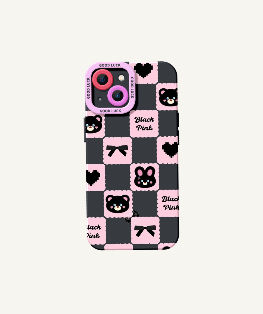 Charming Pink & Black Checkered Bears Silicone Case for Apple iPhone Series – view 2