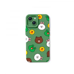 Cute Cartoon Faces Pattern Silicone Case for Apple iPhone Series - iPhone 13, Green