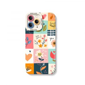 Floral Patchwork Charm Silicone Case for Apple iPhone Series