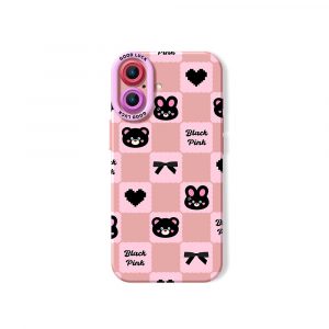 Charming Black Checkered Bears Silicone Case for Apple iPhone Series - iPhone 16, Pink