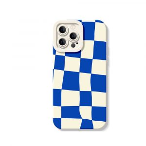 Vibrant Blue Checkerboard Silicone Case for Apple iPhone Series
