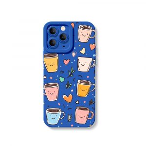 Smiley Coffee Cups Hearts Silicone Case for Apple iPhone Series