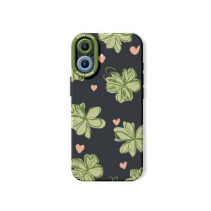 Four-Leaf Clover Charm Silicone Case for Apple iPhone Series - iPhone 16, Black