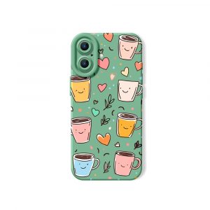 Smiley Coffee Cups Hearts Silicone Case for Apple iPhone Series