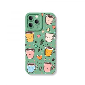 Smiley Coffee Cups Hearts Silicone Case for Apple iPhone Series
