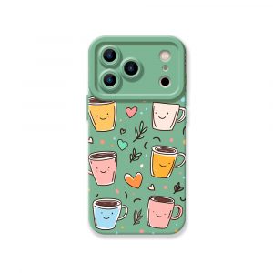 Smiley Coffee Cups Hearts Silicone Case for Apple iPhone Series