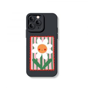 Smiling Daisy on Stripes Silicone Case for Apple iPhone Series