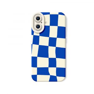 Vibrant Blue Checkerboard Silicone Case for Apple iPhone Series