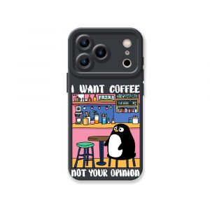 Penguin Cafe Vibes Silicone Case for Apple iPhone Series - iPhone 17 Pro, Black