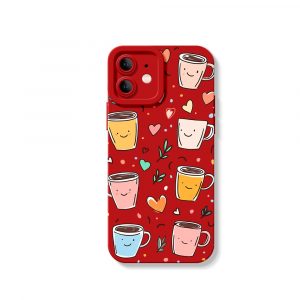Smiley Coffee Cups Hearts Silicone Case for Apple iPhone Series