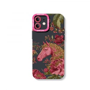 Elegant Horse & Floral Pattern Silicone Case for Apple iPhone Series