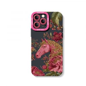 Elegant Horse & Floral Pattern Silicone Case for Apple iPhone Series
