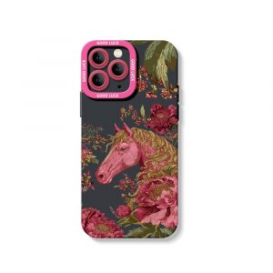 Elegant Horse & Floral Pattern Silicone Case for Apple iPhone Series