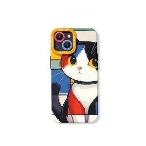 Charming Cat Art Silicone Case for Apple iPhone Series - iPhone 15, Black