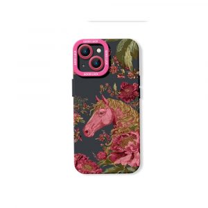 Elegant Horse & Floral Pattern Silicone Case for Apple iPhone Series