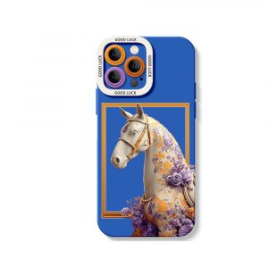 Floral Elegance Horse Design Silicone Case for Apple iPhone Series