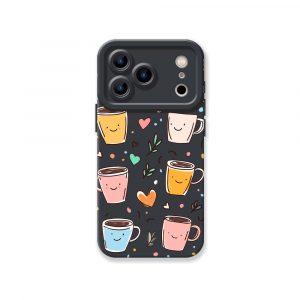 Smiley Coffee Cups Hearts Silicone Case for Apple iPhone Series