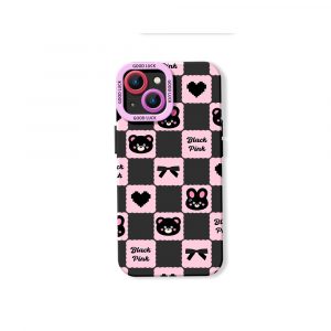 Charming Black Checkered Bears Silicone Case for Apple iPhone Series