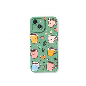Smiley Coffee Cups Hearts Silicone Case for Apple iPhone Series