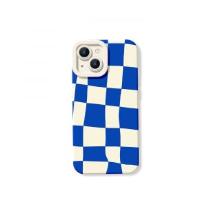 Vibrant Blue Checkerboard Silicone Case for Apple iPhone Series