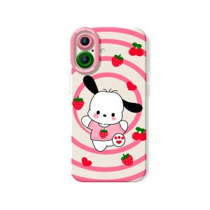 Cute Puppy & Strawberry Swirl Silicone Case for Apple iPhone Series
