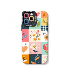 Floral Patchwork Charm Silicone Case for Apple iPhone Series