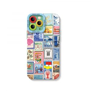 Vintage Postage Stamp Collage Silicone Case for Apple iPhone Series