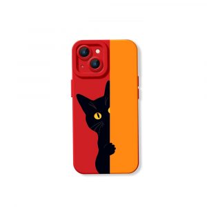 Black Cat Charm Silicone Case for Apple iPhone Series - iPhone 15, Red